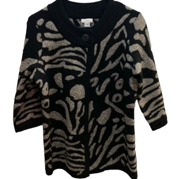 Chico's Sweater Cardigan Wool Blend Zebra Print - Picture 1 of 9